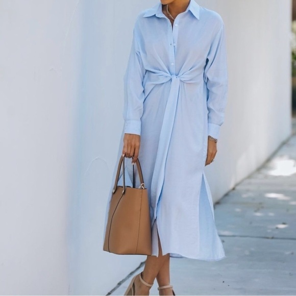Front Dresses & Skirts - AEOM Vici Blue Sun Valley Tie Front Maxi Shirt Dress NWT Small